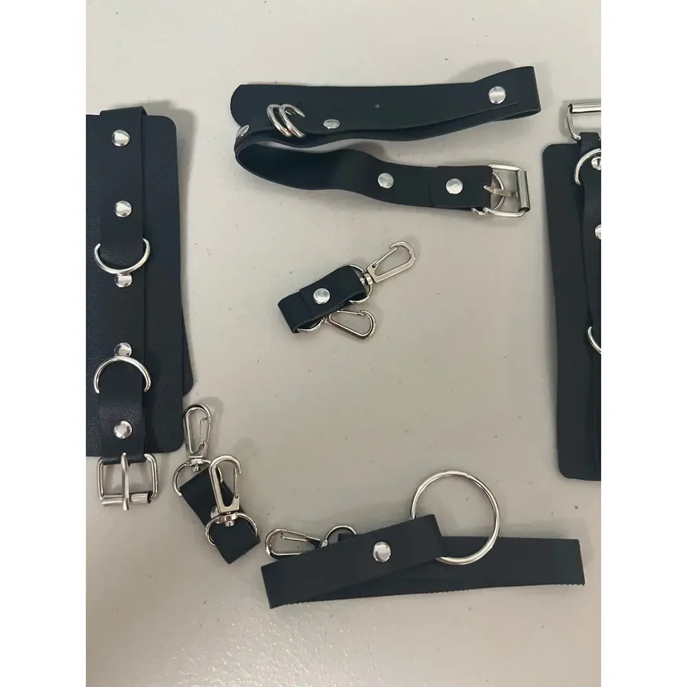 Punk Goth Adjustable Leather Collar to Cuff Restraint Set